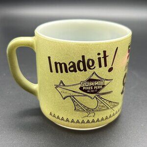 Vintage Coffee Mug Summit Pikes Peak Colorado CO Federal Glass Avocado Green Cup